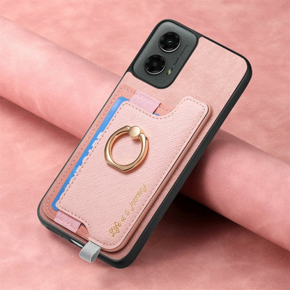 For Motorola Moto G 5G 2024 Retro Magsafe Cross Leather Ring Holder Card Bag Phone Case(Pink) by buy2fix