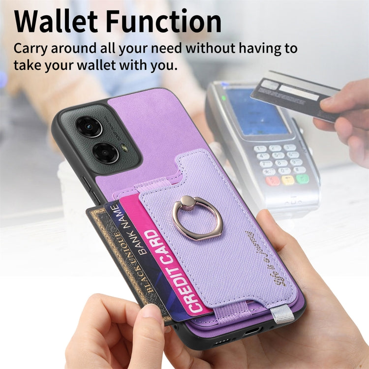 For Motorola Moto G 5G 2024 Retro Magsafe Cross Leather Ring Holder Card Bag Phone Case(Purple) by buy2fix