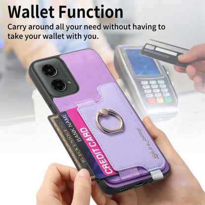 For Motorola Moto G 5G 2024 Retro Magsafe Cross Leather Ring Holder Card Bag Phone Case(Purple) by buy2fix