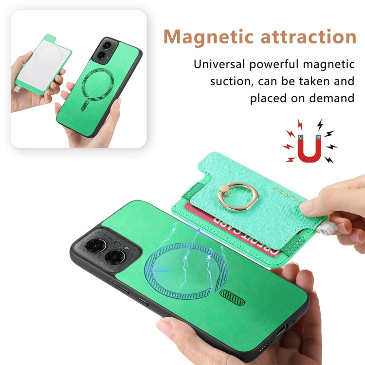 For Motorola Moto G 5G 2024 Retro Magsafe Cross Leather Ring Holder Card Bag Phone Case(Green) by buy2fix