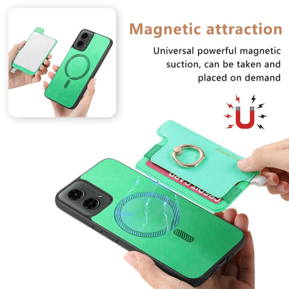 For Motorola Moto G 5G 2024 Retro Magsafe Cross Leather Ring Holder Card Bag Phone Case(Green) by buy2fix