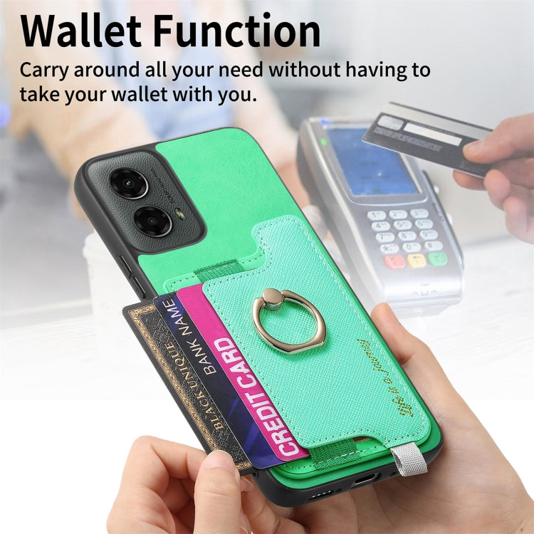 For Motorola Moto G 5G 2024 Retro Magsafe Cross Leather Ring Holder Card Bag Phone Case(Green) by buy2fix