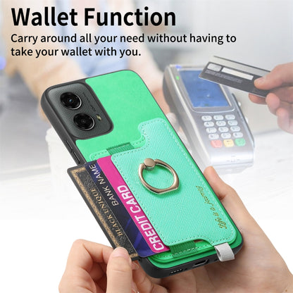 For Motorola Moto G 5G 2024 Retro Magsafe Cross Leather Ring Holder Card Bag Phone Case(Green) by buy2fix