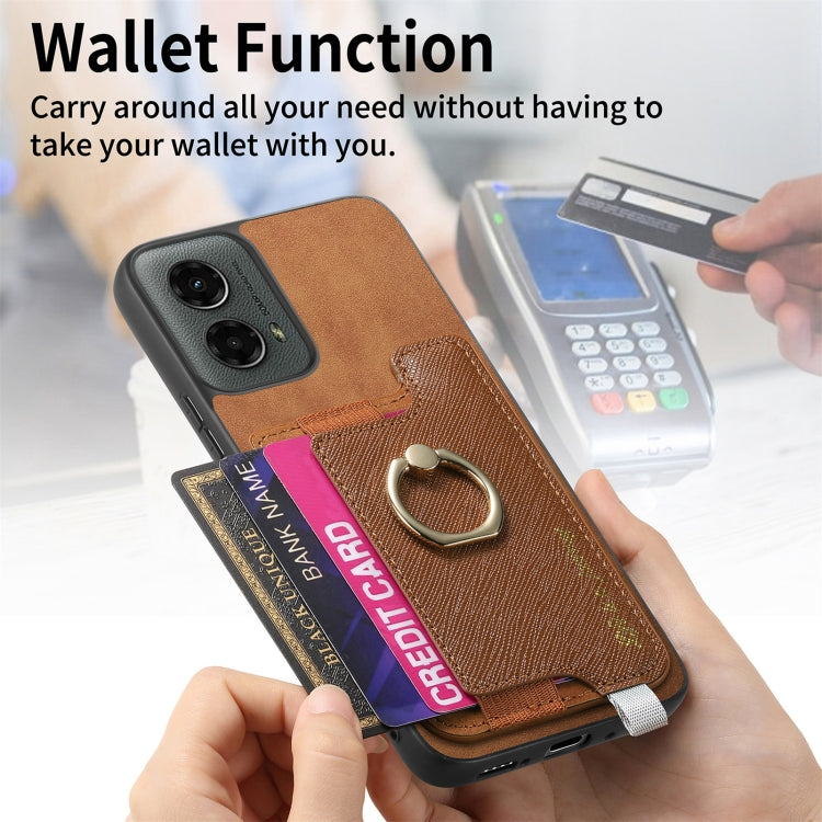 For Motorola Moto G 5G 2024 Retro Magsafe Cross Leather Ring Holder Card Bag Phone Case(Brown) by buy2fix