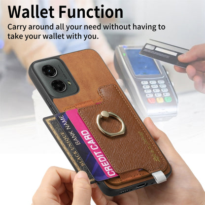 For Motorola Moto G 5G 2024 Retro Magsafe Cross Leather Ring Holder Card Bag Phone Case(Brown) by buy2fix