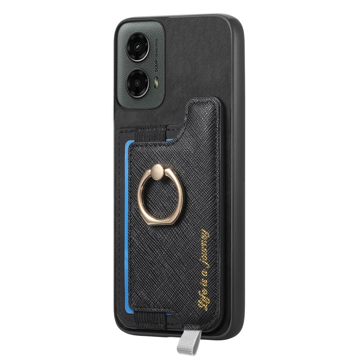 For Motorola Moto G 5G 2024 Retro Magsafe Cross Leather Ring Holder Card Bag Phone Case(Black) by buy2fix