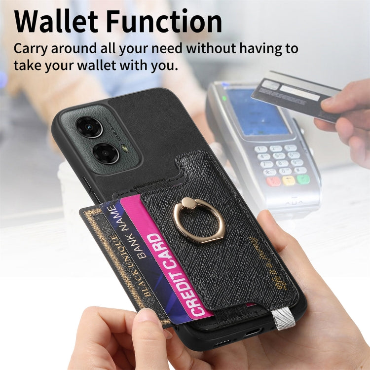 For Motorola Moto G 5G 2024 Retro Magsafe Cross Leather Ring Holder Card Bag Phone Case(Black) by buy2fix