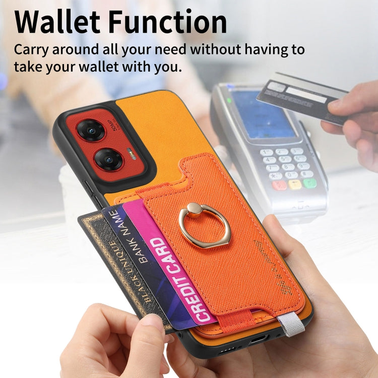 For Motorola Moto G Stylus 5G 2024 Retro Magsafe Cross Leather Ring Holder Card Bag Phone Case(Yellow) by buy2fix