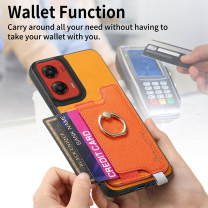 For Motorola Moto G Stylus 5G 2024 Retro Magsafe Cross Leather Ring Holder Card Bag Phone Case(Yellow) by buy2fix