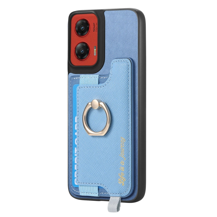 For Motorola Moto G Stylus 5G 2024 Retro Magsafe Cross Leather Ring Holder Card Bag Phone Case(Blue) by buy2fix