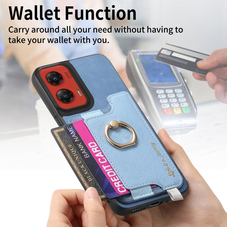 For Motorola Moto G Stylus 5G 2024 Retro Magsafe Cross Leather Ring Holder Card Bag Phone Case(Blue) by buy2fix