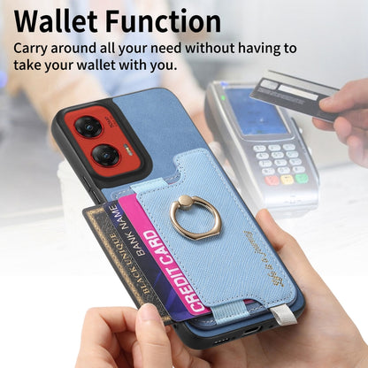 For Motorola Moto G Stylus 5G 2024 Retro Magsafe Cross Leather Ring Holder Card Bag Phone Case(Blue) by buy2fix