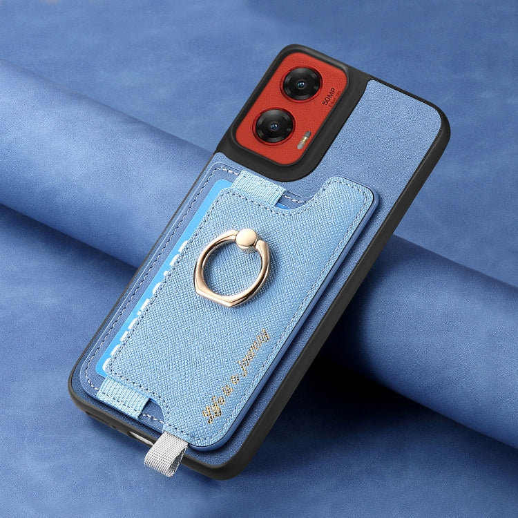 For Motorola Moto G Stylus 5G 2024 Retro Magsafe Cross Leather Ring Holder Card Bag Phone Case(Blue) by buy2fix