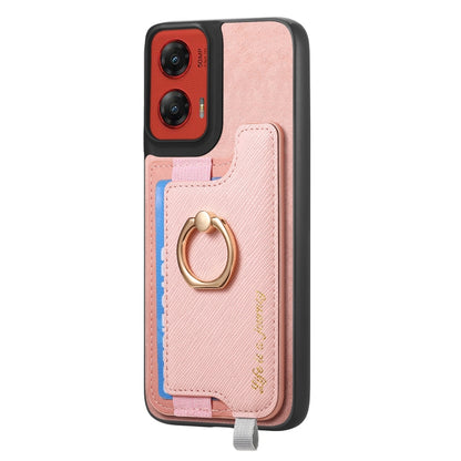 For Motorola Moto G Stylus 5G 2024 Retro Magsafe Cross Leather Ring Holder Card Bag Phone Case(Pink) by buy2fix