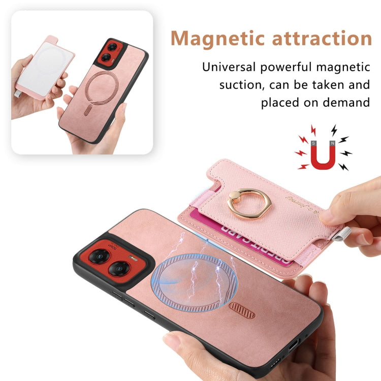 For Motorola Moto G Stylus 5G 2024 Retro Magsafe Cross Leather Ring Holder Card Bag Phone Case(Pink) by buy2fix