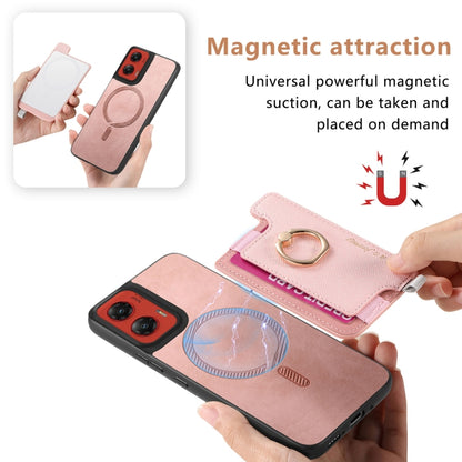 For Motorola Moto G Stylus 5G 2024 Retro Magsafe Cross Leather Ring Holder Card Bag Phone Case(Pink) by buy2fix