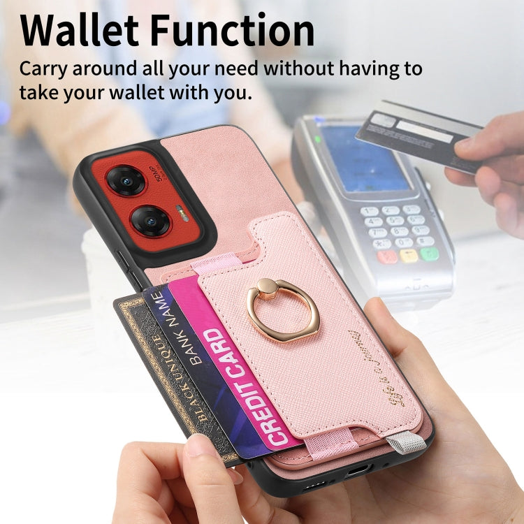 For Motorola Moto G Stylus 5G 2024 Retro Magsafe Cross Leather Ring Holder Card Bag Phone Case(Pink) by buy2fix