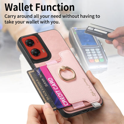 For Motorola Moto G Stylus 5G 2024 Retro Magsafe Cross Leather Ring Holder Card Bag Phone Case(Pink) by buy2fix