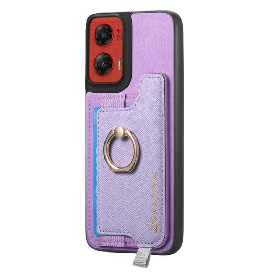 For Motorola Moto G Stylus 5G 2024 Retro Magsafe Cross Leather Ring Holder Card Bag Phone Case(Purple) by buy2fix