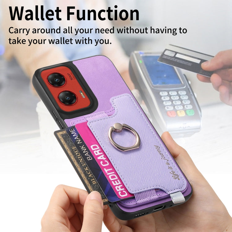For Motorola Moto G Stylus 5G 2024 Retro Magsafe Cross Leather Ring Holder Card Bag Phone Case(Purple) by buy2fix