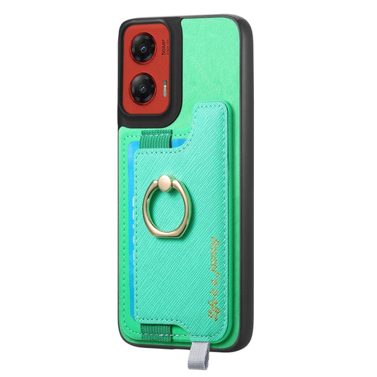 For Motorola Moto G Stylus 5G 2024 Retro Magsafe Cross Leather Ring Holder Card Bag Phone Case(Green) by buy2fix
