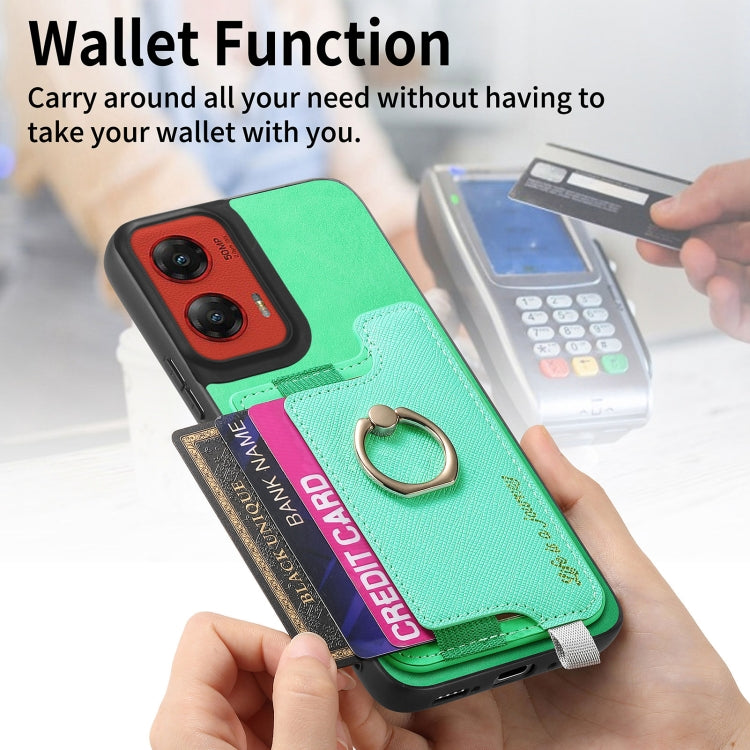 For Motorola Moto G Stylus 5G 2024 Retro Magsafe Cross Leather Ring Holder Card Bag Phone Case(Green) by buy2fix