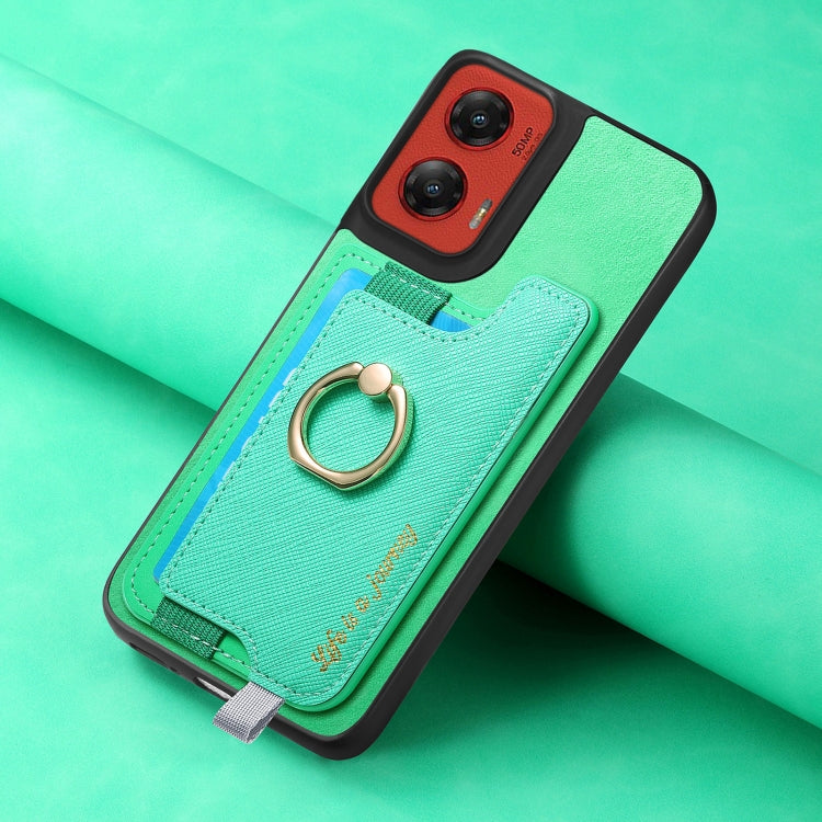 For Motorola Moto G Stylus 5G 2024 Retro Magsafe Cross Leather Ring Holder Card Bag Phone Case(Green) by buy2fix