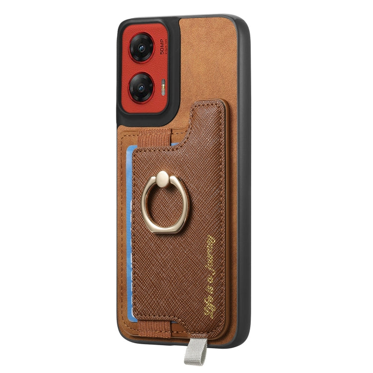 For Motorola Moto G Stylus 5G 2024 Retro Magsafe Cross Leather Ring Holder Card Bag Phone Case(Brown) by buy2fix
