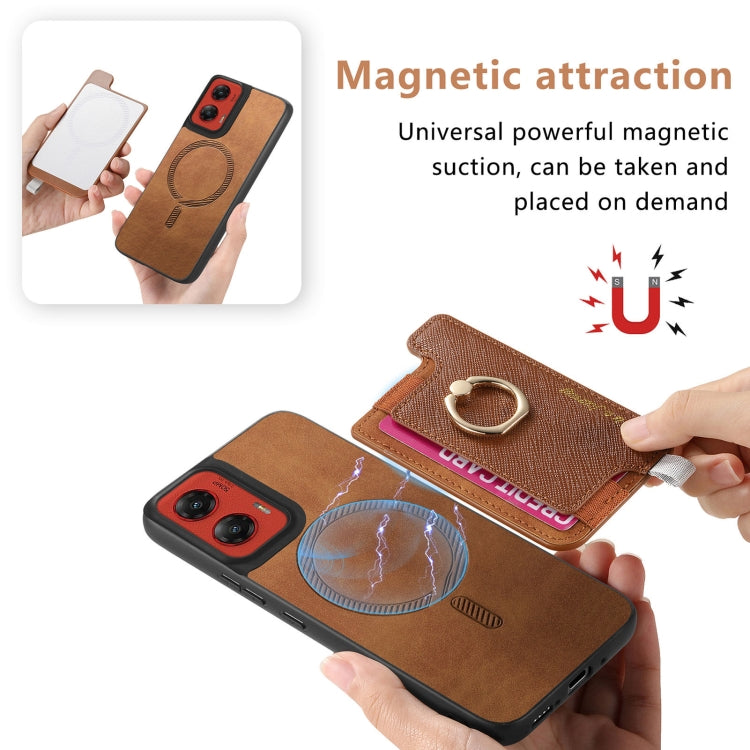 For Motorola Moto G Stylus 5G 2024 Retro Magsafe Cross Leather Ring Holder Card Bag Phone Case(Brown) by buy2fix