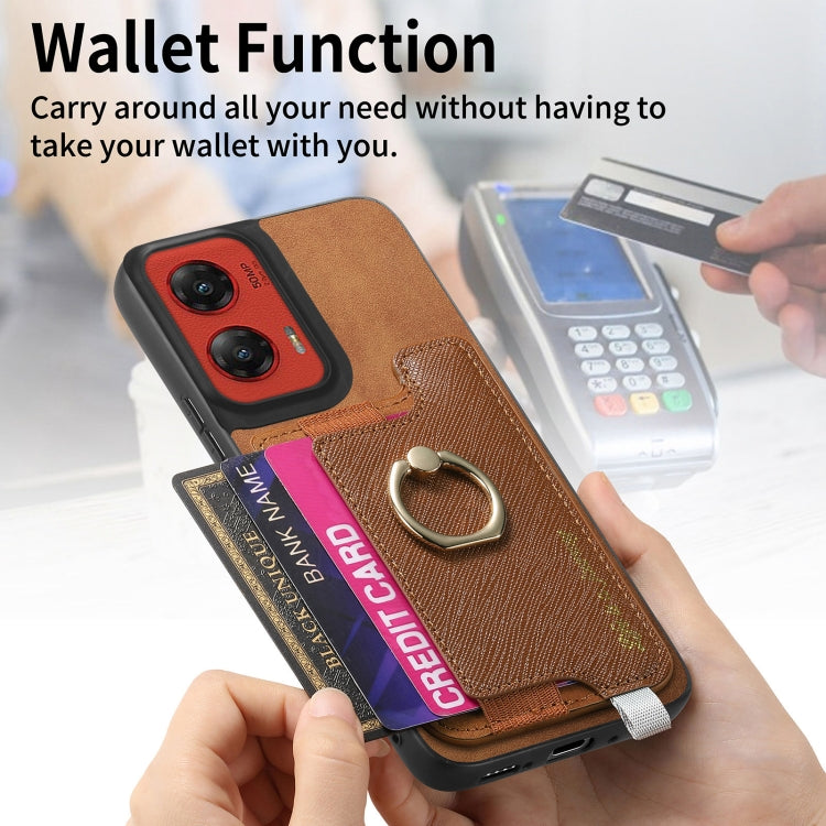 For Motorola Moto G Stylus 5G 2024 Retro Magsafe Cross Leather Ring Holder Card Bag Phone Case(Brown) by buy2fix