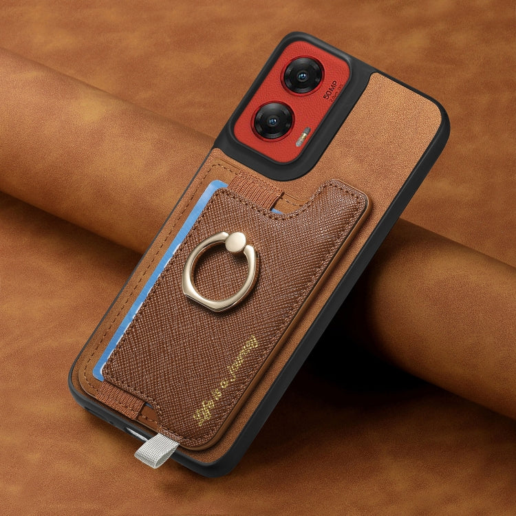For Motorola Moto G Stylus 5G 2024 Retro Magsafe Cross Leather Ring Holder Card Bag Phone Case(Brown) by buy2fix