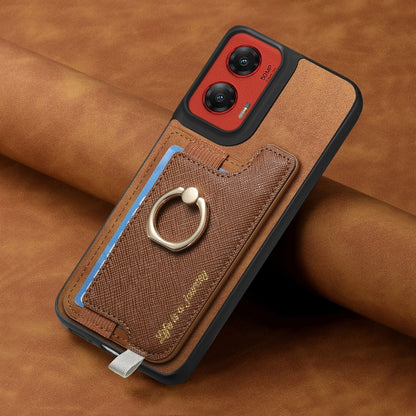 For Motorola Moto G Stylus 5G 2024 Retro Magsafe Cross Leather Ring Holder Card Bag Phone Case(Brown) by buy2fix