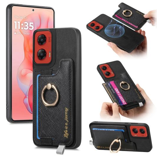 For Motorola Moto G Stylus 5G 2024 Retro Magsafe Cross Leather Ring Holder Card Bag Phone Case(Black) by buy2fix