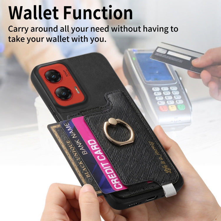 For Motorola Moto G Stylus 5G 2024 Retro Magsafe Cross Leather Ring Holder Card Bag Phone Case(Black) by buy2fix