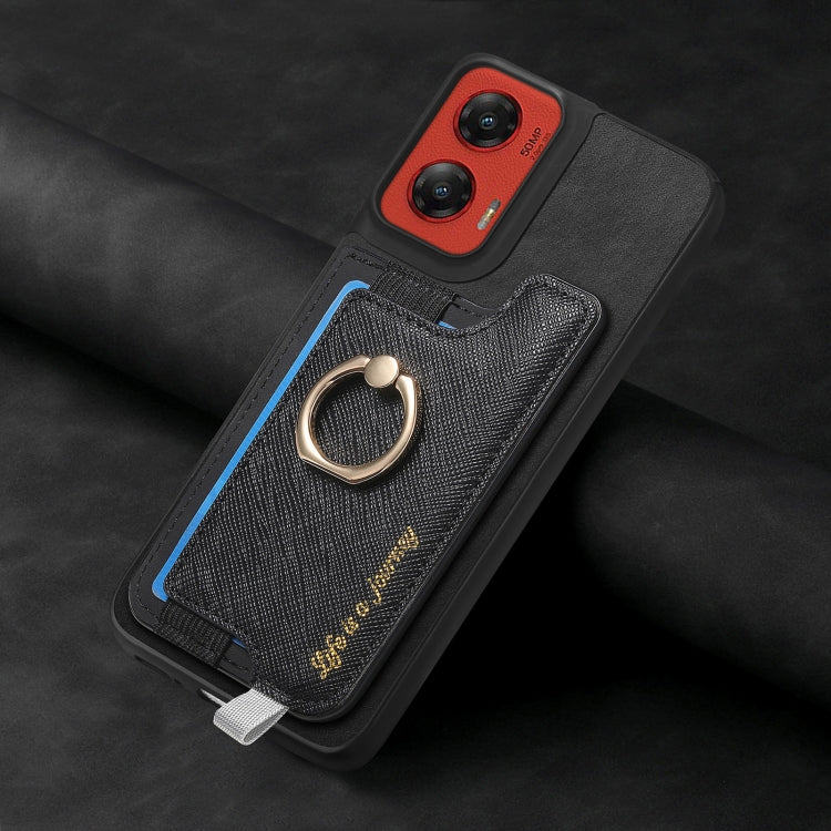 For Motorola Moto G Stylus 5G 2024 Retro Magsafe Cross Leather Ring Holder Card Bag Phone Case(Black) by buy2fix