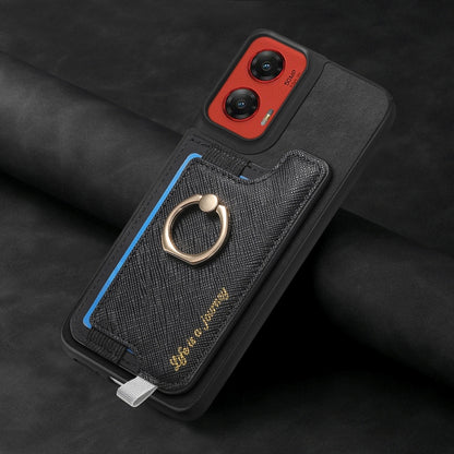 For Motorola Moto G Stylus 5G 2024 Retro Magsafe Cross Leather Ring Holder Card Bag Phone Case(Black) by buy2fix