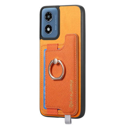 For Motorola Moto G Play 2024 4G Retro Magsafe Cross Leather Ring Holder Card Bag Phone Case(Yellow) by buy2fix