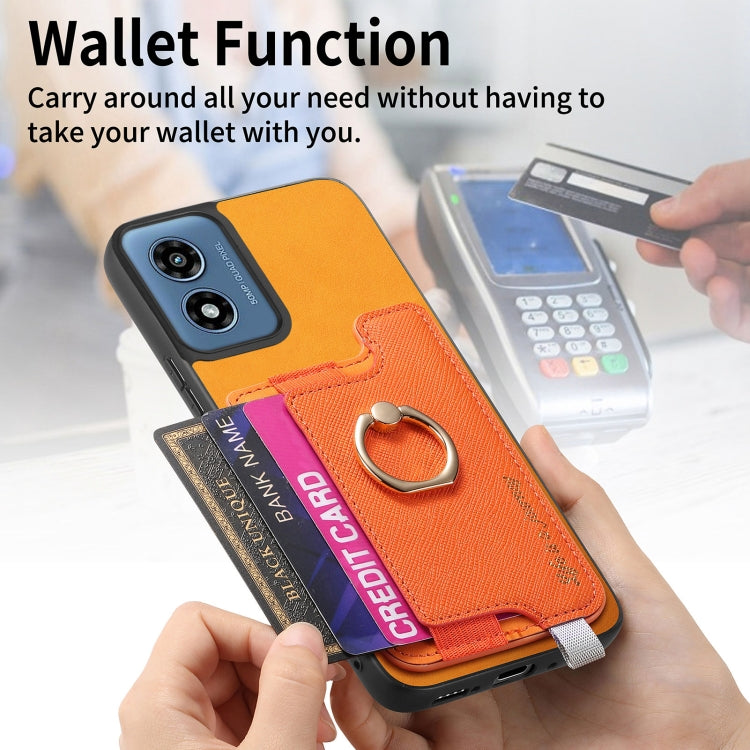 For Motorola Moto G Play 2024 4G Retro Magsafe Cross Leather Ring Holder Card Bag Phone Case(Yellow) by buy2fix