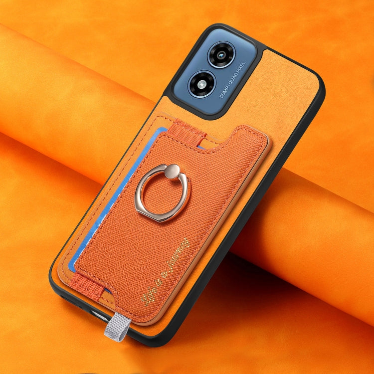 For Motorola Moto G Play 2024 4G Retro Magsafe Cross Leather Ring Holder Card Bag Phone Case(Yellow) by buy2fix