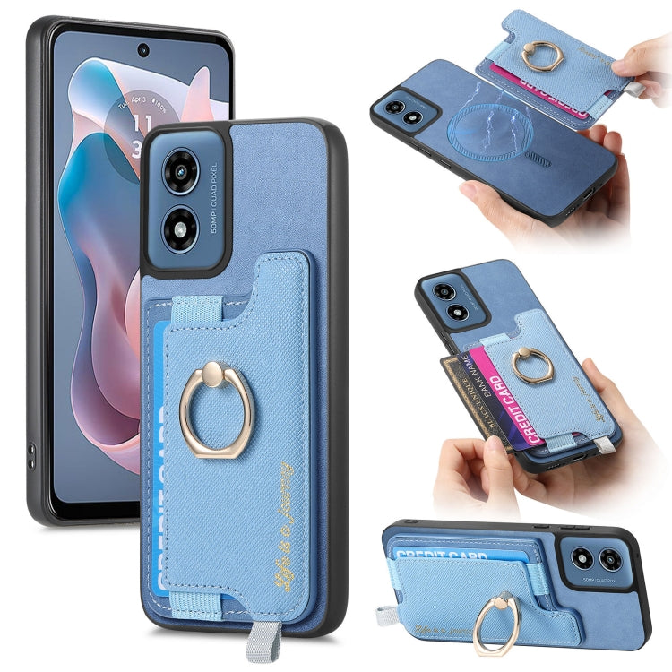 For Motorola Moto G Play 2024 4G Retro Magsafe Cross Leather Ring Holder Card Bag Phone Case(Blue) by buy2fix