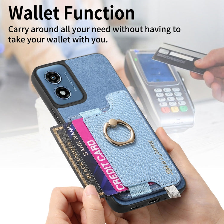 For Motorola Moto G Play 2024 4G Retro Magsafe Cross Leather Ring Holder Card Bag Phone Case(Blue) by buy2fix