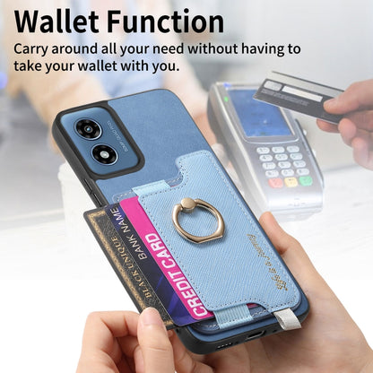 For Motorola Moto G Play 2024 4G Retro Magsafe Cross Leather Ring Holder Card Bag Phone Case(Blue) by buy2fix