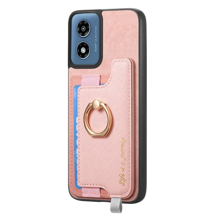 For Motorola Moto G Play 2024 4G Retro Magsafe Cross Leather Ring Holder Card Bag Phone Case(Pink) by buy2fix