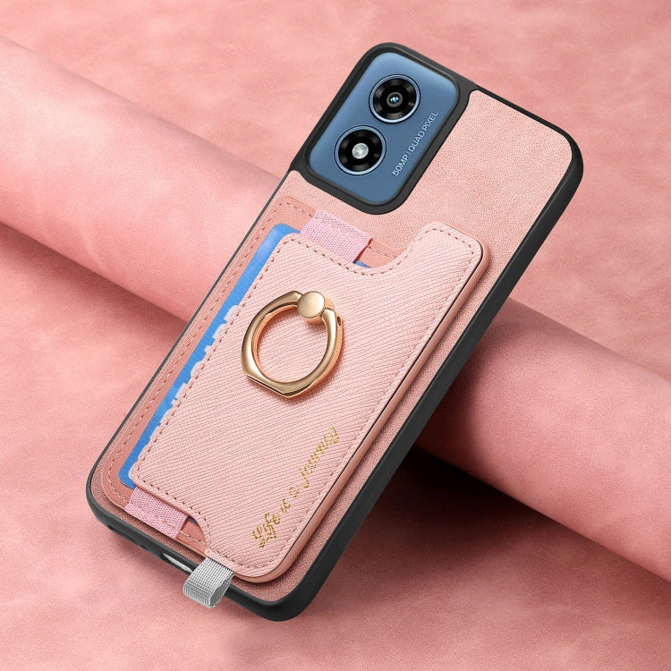 For Motorola Moto G Play 2024 4G Retro Magsafe Cross Leather Ring Holder Card Bag Phone Case(Pink) by buy2fix
