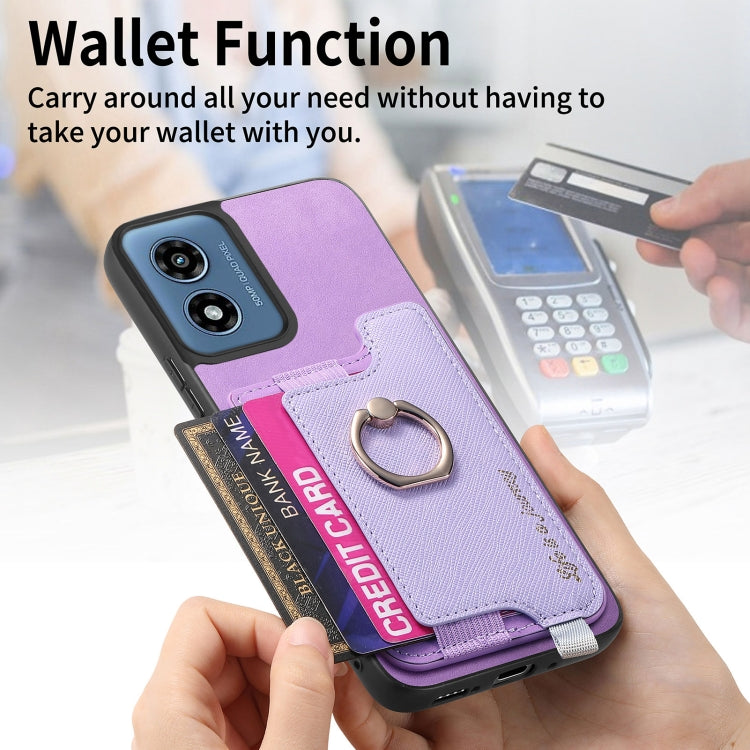 For Motorola Moto G Play 2024 4G Retro Magsafe Cross Leather Ring Holder Card Bag Phone Case(Purple) by buy2fix