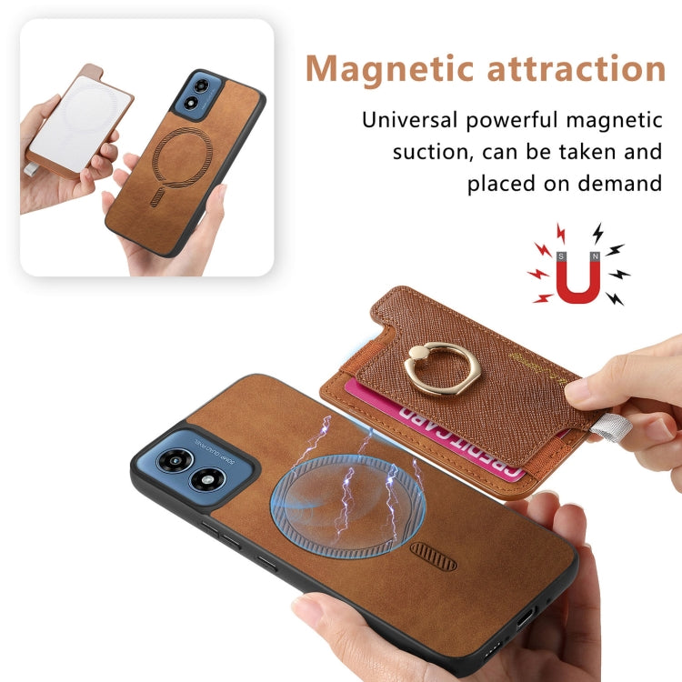 For Motorola Moto G Play 2024 4G Retro Magsafe Cross Leather Ring Holder Card Bag Phone Case(Brown) by buy2fix