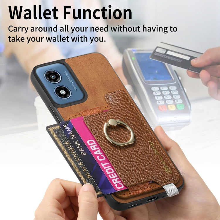 For Motorola Moto G Play 2024 4G Retro Magsafe Cross Leather Ring Holder Card Bag Phone Case(Brown) by buy2fix