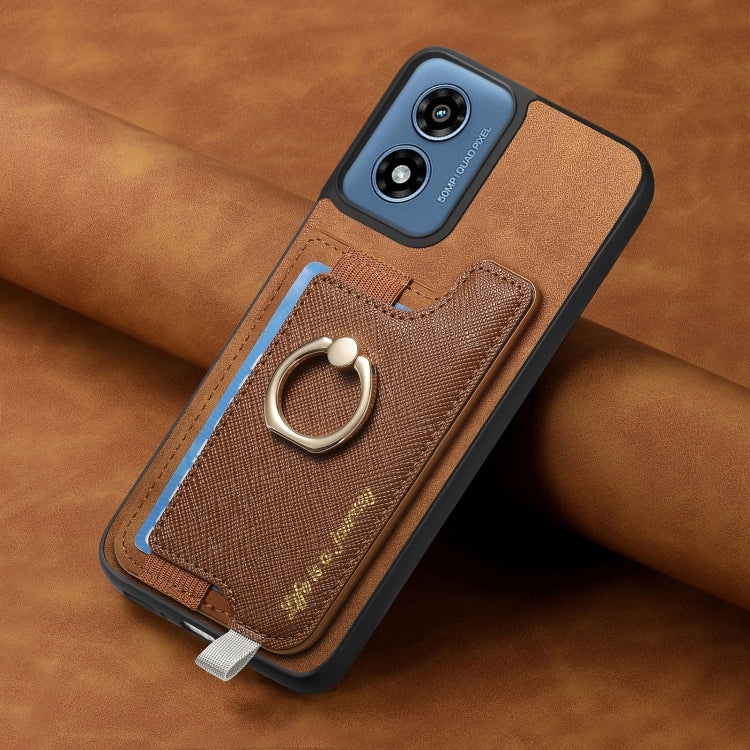For Motorola Moto G Play 2024 4G Retro Magsafe Cross Leather Ring Holder Card Bag Phone Case(Brown) by buy2fix