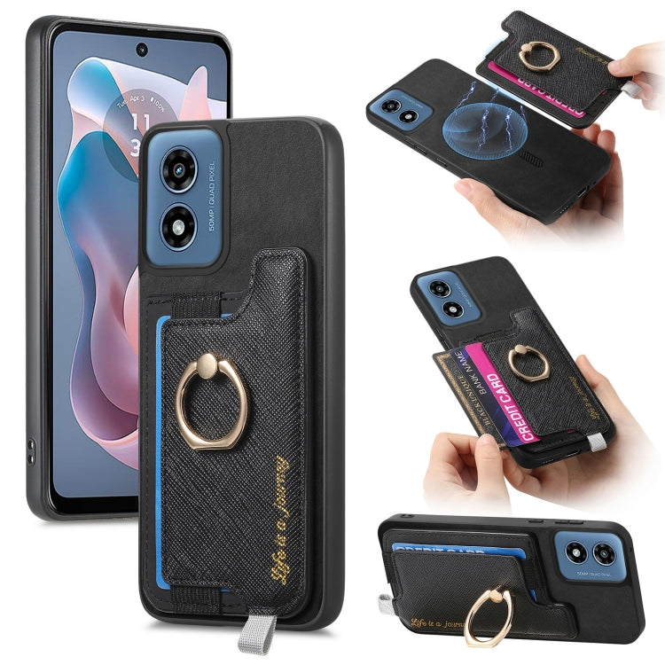 For Motorola Moto G Play 2024 4G Retro Magsafe Cross Leather Ring Holder Card Bag Phone Case(Black) by buy2fix