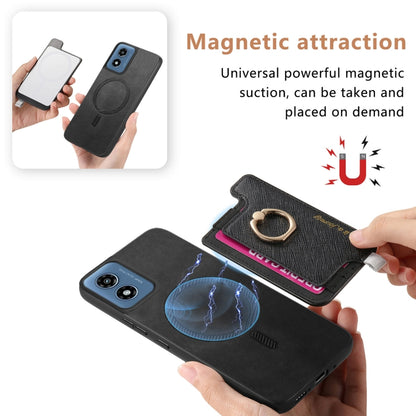 For Motorola Moto G Play 2024 4G Retro Magsafe Cross Leather Ring Holder Card Bag Phone Case(Black) by buy2fix
